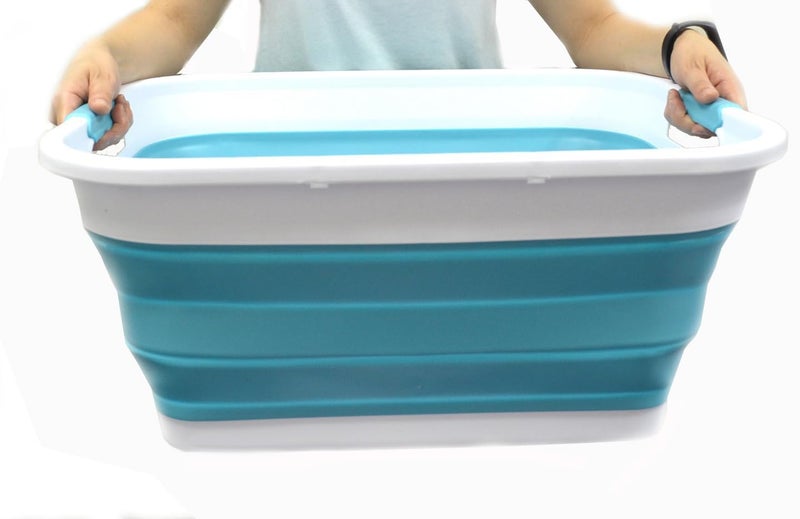SAMMART 41L (10.8 gallon) Collapsible Plastic Laundry Basket-Foldable Pop Up Storage Container/Organizer-Portable Washing Tub-Space Saving, Water capacity: 32L (8.4 gallon) (Rectangular, Bright Blue) - Image 1